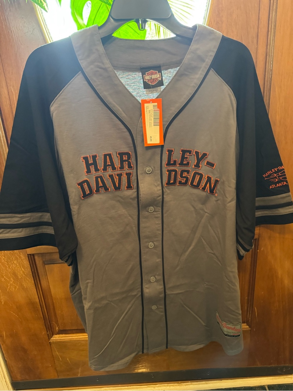 Men’s XL Harley-Davidson Gray & Black, Orange cotton Baseball Jersey